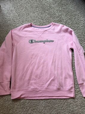 Champion Light Pink Pullover Sweatshirt with Script Logo